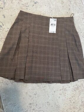 Mango Brown Plaid Pleated Mini Skirt